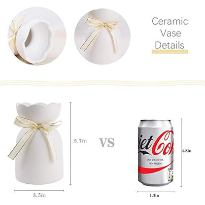 LESING Artificial Silk Rose with Vase Fake Flowers Wedding Flowers Bouquets Arrangement Home Office Party Centerpiece Table Decoration (White)