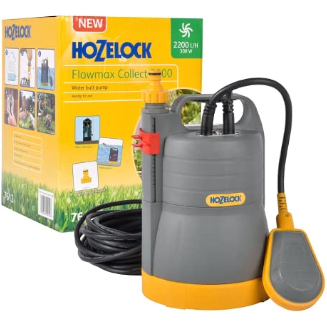 HOZELOCK - Waterbutt Pump 2200 : Ideal for Automatic Watering Systems, Capacity 2200 LPH with 1.1 Bar Pressure, Designed to Pump Water from a Rain Water Butt [76120000]
