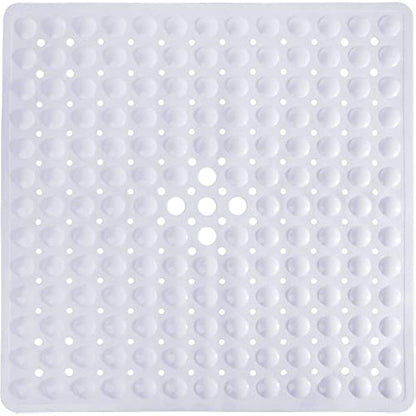 MOONLIGHT20015 Square Shower Mat Non Slip Anti Mould - 53x53cm Rubber Bath Mat PVC Shower Mats for Inside Shower with Strong Suction Cups Grip and Drain Holes - Soft Touch Machine Washable (White)