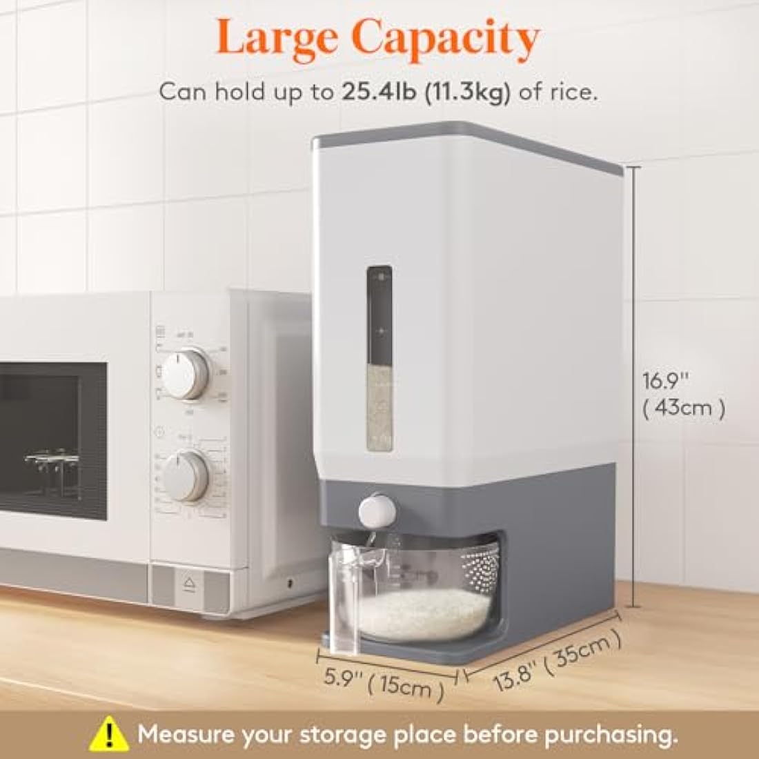 Lifewit Rice Dispenser Container 25 Lbs(11.3kg), Cereal Grain Flour Containers Storage with Measuring Cup, Sealed Moisture Proof Rice Bucket, Dry Food Soybean for Kitchen Pantry Household, BPA-Free