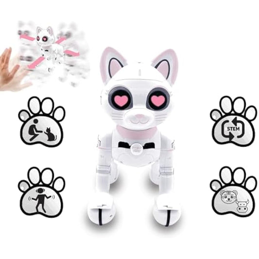 LEXIBOOK - Power Kitty® - Remote Control Robot Cat, Programmable Smart Robot, Light, Sound, White/Pink - KITTY01
