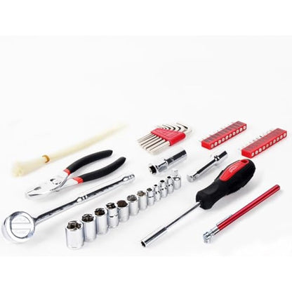 Apollo Tools 56 Piece Compact Metric Auto Tool Set in Zippered Case, Small Mechanic Tool Set for Car, Motorcycle Repair on The Road, Great for Travel - Red - DT9775
