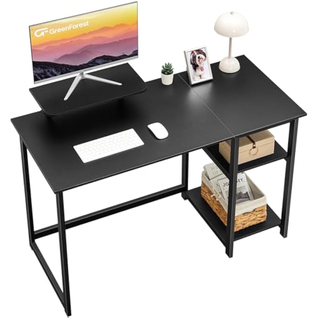 GreenForest Computer Desk with Monitor Stand,120cm Black Desk with Rev ...