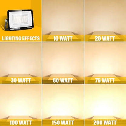RIGIDON 1 Pcs Outdoor Flood LED Work Light, 200W 20000 Lumens Floodlight, Daylight Warm White Security Lights for Garden Yard Lawn Basketball Football Court Patio Landscape, IP66 Waterproof 3000K