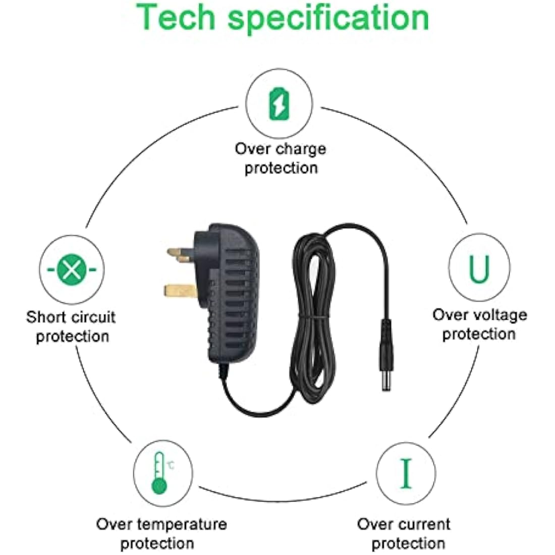 MyVolts 12V power supply adaptor compatible with Roland E-38 Keyboard - UK plug