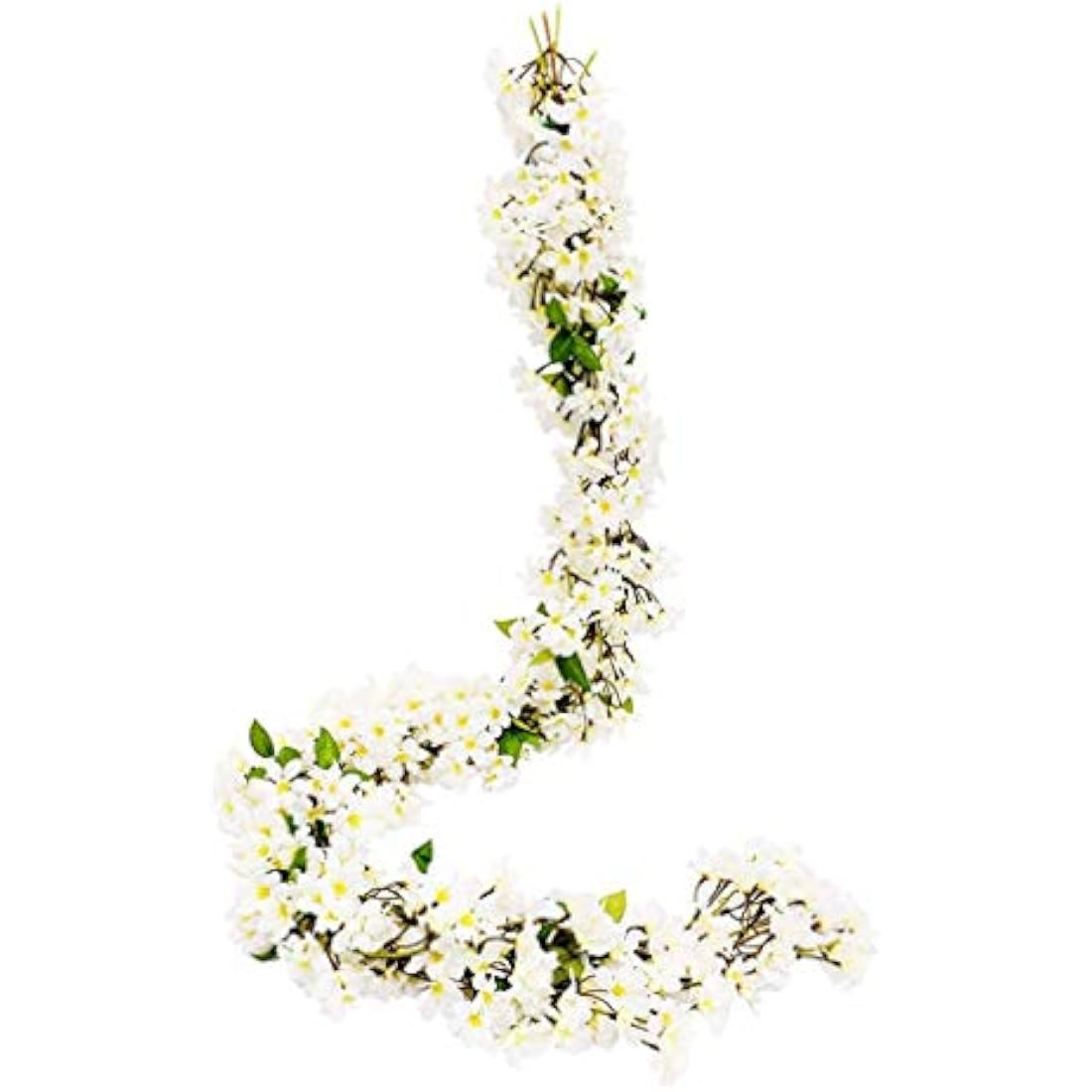 JUSTOYOU 2 Pcs 5.7FT Artificial Sakura Cherry Blossom Flowers Hanging Vine Fake Sakura Garland Fake Oriental Cherry Wreath Home Garden Party Wedding Decor (Cherry White, 2 PCS)