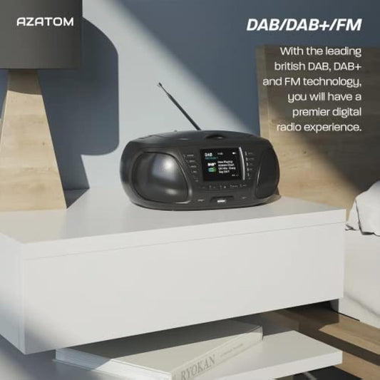 Portable CD Player with DAB/DAB+/FM Digital Radio | Bluetooth & USB MP3 Player | Large Display | Battery & Mains Powered (6x”C”) | Perfect for Home, Office or Outdoors | AZATOM Zenith Z4 (Black)