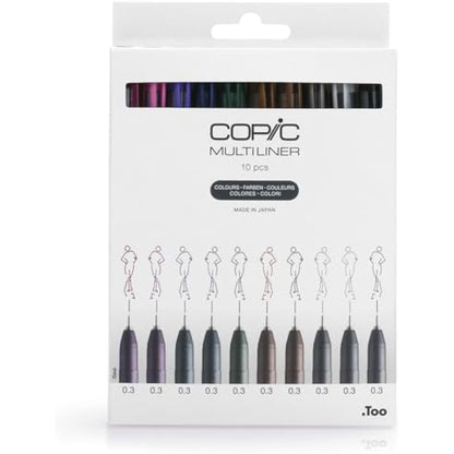 COPIC Multiliner, Multicoloured, Set Of 10, Fine, For Art & Crafts, Colouring, Graphics, Highlighter, Design, Anime, Professional & Beginners, Art Supplies & Colouring Books