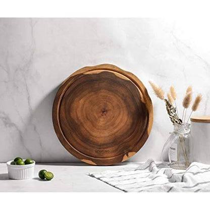 Linoroso Chopping Board Wooden Cutting Boards for Kitchens Round Non-Spliced Acacia Wood with Juice Trough Double-Sided Usable Anti-Slip Cut Resistant Anti-Bacterial - 30cm Diameter