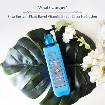 Blue Nectar Shea & Cocoa Butter Vanilla Body Lotion Women & Men | Warm Vanilla & Sugar Body Moisturiser for Ultra Hydration with Vitamin E (12 Herbs 200 ml)