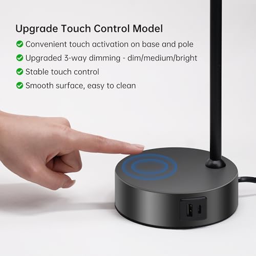 Homelist Touch Lamp Bedside Set of 2, Dimmable Bedside Lamps with USB C+A Charging Ports, Plug in Bedside Table Lamps for Bedroom, Nightstand, Industrial Touch Lights for Home Office-Bulbs Included
