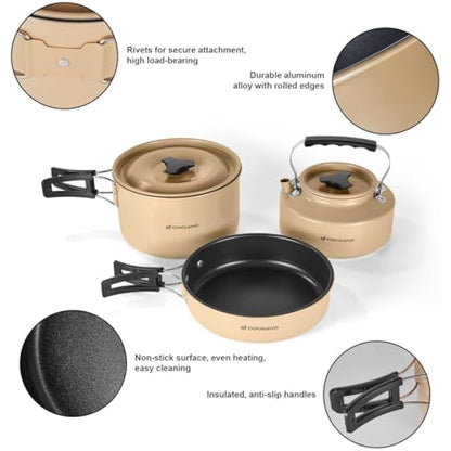 Odoland Camping Cookware Set Non-Stick Pot and Pan Set with Kettle, Stainless Steel Utensils Mess Kit, Cups Plates Knives Spoons Forks for Outdoor Cooking
