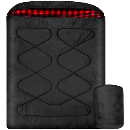 Mcota Cotton flannel double sleeping bags for Winter, waterproof queen size sleeping bag for 2 person cold weather camping, backpacking or traveling, double wide sleeping bags for family or couples