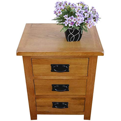 Aurotrice OAK Bedside Table 3 Drawers, NC Paint Cabinet, OAK MDF Board & Hardwood W:42 D:32 H:56 CM