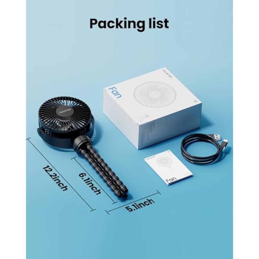 gaiatop Mini Portable Pram Fan, Rechargeable Small Clip on Fan for Stroller, Detachable 3 Speed 360° Rotate Flexible Tripod Handheld Desk Cooling for Car Seat Crib Treadmill Travel Black