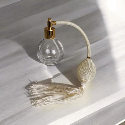 Ivory Tassel 78ml Classic Round Perfume Bottle Atomizer, Filling Funnel & Gift Box Included (GF)