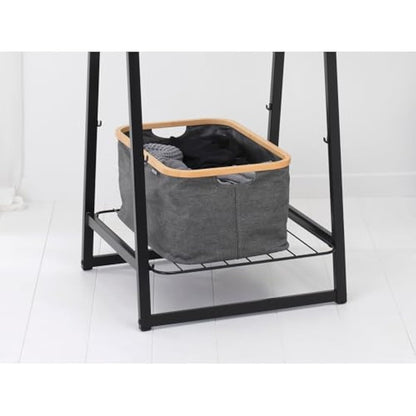 Brabantia - Foldable Laundry Basket 40L - Water Resistant Hamper for Wet & Dry Laundry - Storage Basket for Clothes & Linen - Bamboo Rim for Easy Grip - Garment Washing - Home Accessory - Pepper Black