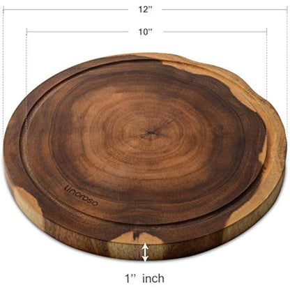 Linoroso Chopping Board Wooden Cutting Boards for Kitchens Round Non-Spliced Acacia Wood with Juice Trough Double-Sided Usable Anti-Slip Cut Resistant Anti-Bacterial - 30cm Diameter