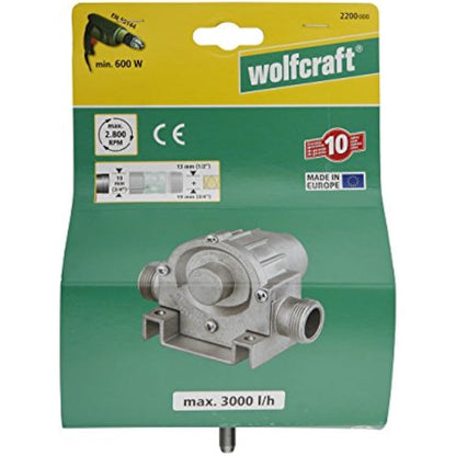 wolfcraft Pump with Metal Casing (3000 l/h) I 2200000 I for Pumping Liquids with a Power Drill
