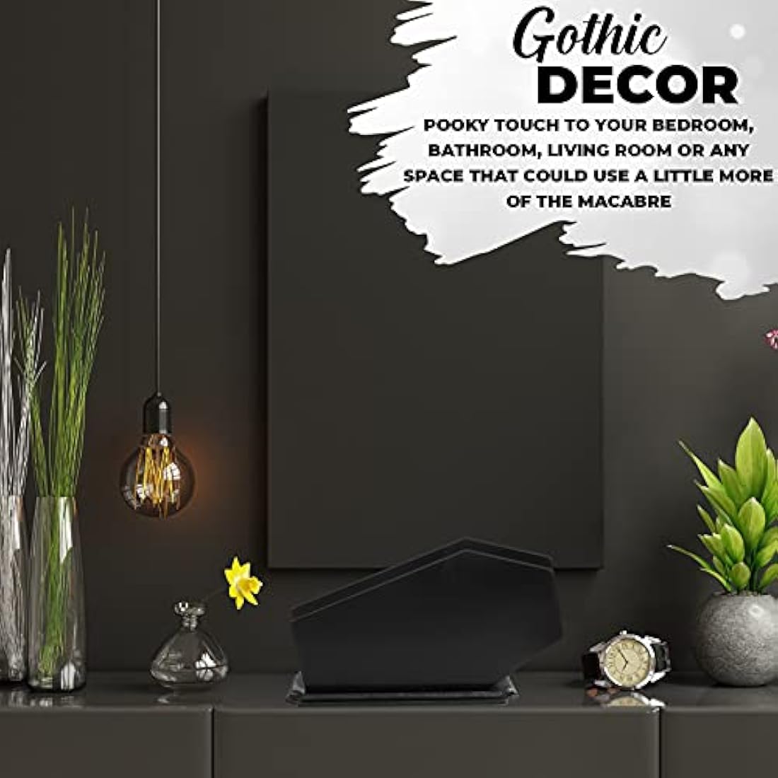 CEFRECO Coffin Brush Holder - Gothic Wooden Makeup Organizer for Vanity - Spooky Halloween Decor for Bathroom, Living Room or Bedroom - Witchy Gifts for Women -Black - 11x6x4 Inches