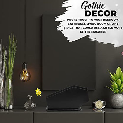 CEFRECO Coffin Brush Holder - Gothic Wooden Makeup Organizer for Vanity - Spooky Halloween Decor for Bathroom, Living Room or Bedroom - Witchy Gifts for Women -Black - 11x6x4 Inches