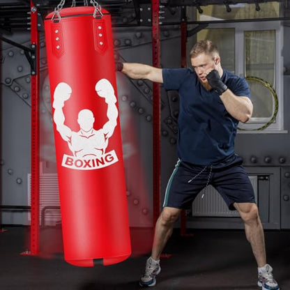 YORWHIN Heavy Punch Bag Set, 4FT Unfilled Kicking Bag, Reflex Ball, MMA Gloves, Wristband, Boxing Training Equipment for Adults, Karate, Kickboxing,