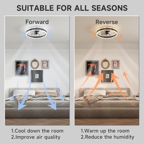 VOLISUN Ceiling Fans with Lights and Remote, 40cm Modern Smart LED Ceiling Fan Light, 6 Speeds and 3000K-6500K Dimmable Quiet Fan Ceiling Lights for Bedroom Living Room Dining Room (Black)