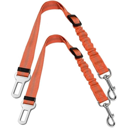 GoBuyer Dog Car Seat Belt for Pet Dogs Safety Harness Travel Accessories in UK, with Adjustable Heavy Duty Nylon and Anti Shock Elastic Bungee Buffer (Orange, Pack of 2)