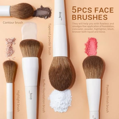 Jessup Makeup Brushes 14Pcs Make up Brushes Premium Synthetic Makeup Brush Set for Contour Concealer Foundation Eye Shadow Blending Liner Powder Blush Light Grey T329