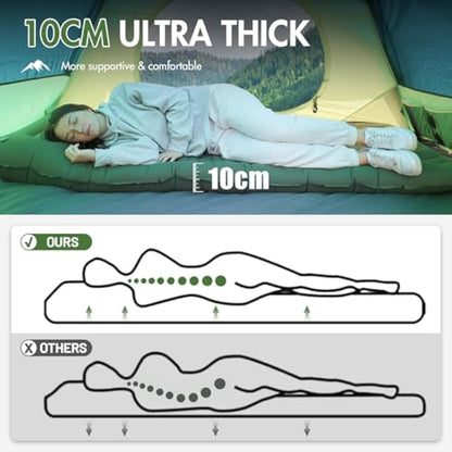 Portal Camping Mattress Single 10cm Thick with Foot Pump Inflatable Camping Mat Sleeping Pad Inflating Tent Mattress Camp Air Bed for Adults Lightweight Roll Mat Portable Outdoor Backpack