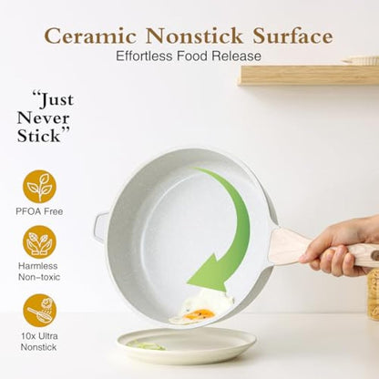 Kordisen Nonstick Ceramic Deep Frying Pan, 30 cm Non Toxic Large Skillet with Lid, Healthy Jumbo Cooker, Saute Pan for Cooking, Induction Cookware, PFOA & PFAS Free