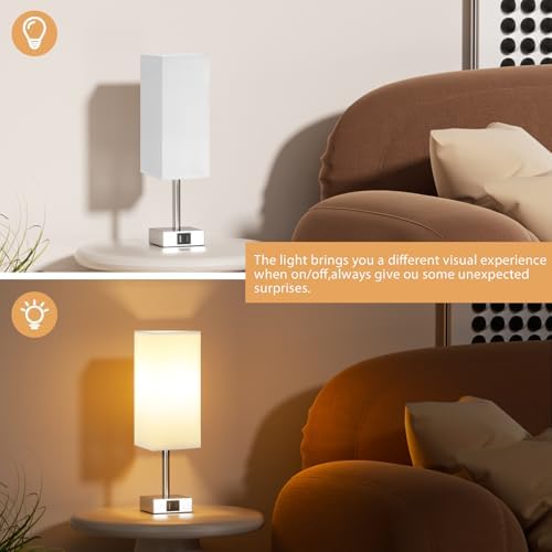 Aooshine Touch Control Bedside Lamps Set of 2, 3-Way Dimmable Table Lamp with USB-C+A Charging Ports, Bed Side Lamps for Bedroom with White Fabric Shade(Bulbs Included)
