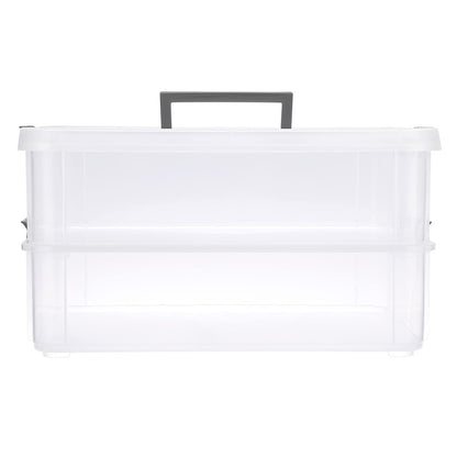 IGNPION 2-Tier Stackable Craft Storage Box Plastic Adjustable Storage Containers with Carry Handle Transparent Containers Organiser for Art & Craft