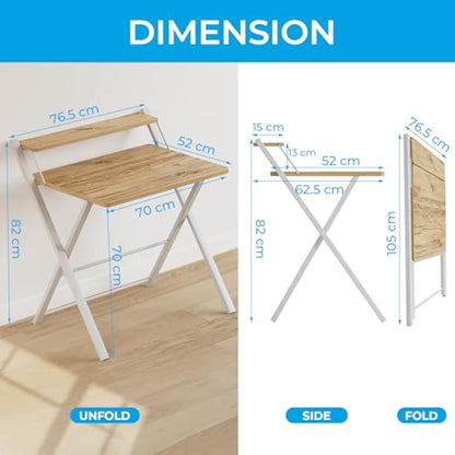 GreenForest Folding Desk No Assembly Required,Computer Desk with Monitor Shelf,Small Desk for Small Space,Oak