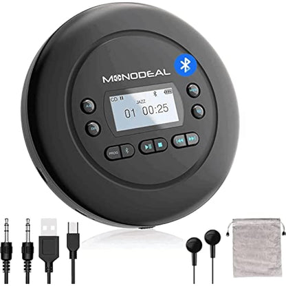 MONODEAL Bluetooth CD Player Portable, Rechargeable Compact Small CD Player with Headphones for Car and Personal Use