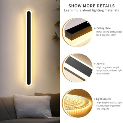 Mikeru 120CM Dimmable Modern Wall Light, Outdoor Long Fence Lamp Acrylic Wall Light 3000k/4500k/6000k Wall Mounted Sconce with Remote Control (Without Battery) for Indoor, Staircase