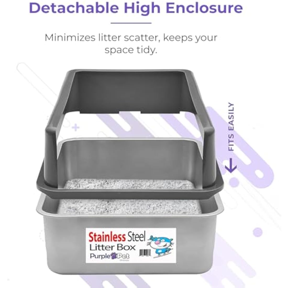 iPrimio Stainless Steel XL Cat Litter Box - Enclosed High-Sided Litter Box for Big Cats - Easy Cleaning, Odour-Resistant Pan - Durable Cat Tray with Smooth Surface, 23.5" x 15.5" x 6"