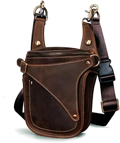 Le'aokuu Mens Genuine Leather Messenger Shoulder Bag Waist Bag Pack Drop Leg Bag Motorcycle 833