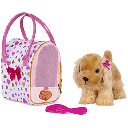 Pucci Pups – Plush Puppy – Dog Carrier – Toy Cocker Spaniel – Pink & Golden Heart Print Bag & Cocker Spaniel and Comb– Stuffed Animal – 3+ Years