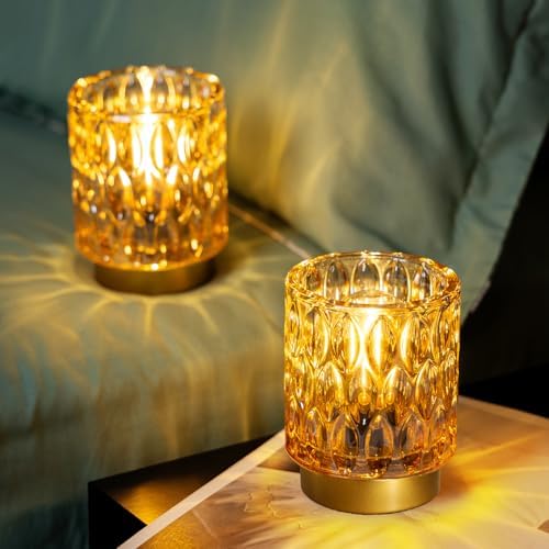 Premier Battery Operated Lamp, Bedside Lamps Set of 2 Timer, Cordless Table Lamp, Mini Battery Operated Lights, Decorative Table Lamps for Bedroom Living Room, Amber [Energy Class E]