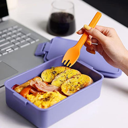 linoroso Bento Lunch Box for Adults with 3 Compartments Lunchbox with Sauce Container and Utensils, Bento Boxes for Microwave and Dishwasher Plastic BPA-Free As Sandwich Snack Salad Box - Veri Peri