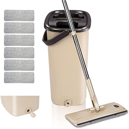 Masthome Mop and Buckets Sets, Flat Mop and Bucket Set, Microfibre Squeeze Mops for Cleaning Floors with 6pc Reusable Pads for Wet & Dry Use, Floor Mops for Cleaning Hardwood Laminate Tile Floors