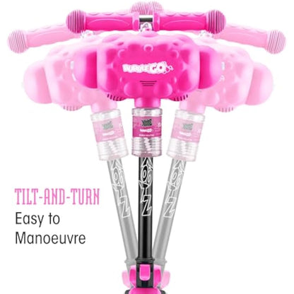 Xootz Kids Bubble Go Foldable Scooter, 3 Wheel Tri-Scooter with Bubble Machine, Tilt-and-Turn, Age 3+, Pink