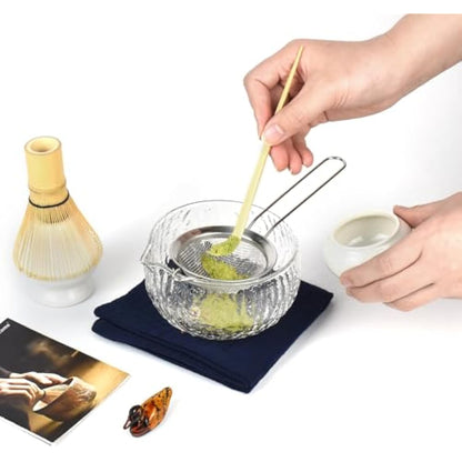 Artcome 9 Pcs Japanese Matcha Tea Set, Matcha Bowl with Pouring Spout, Matcha Whisk, Tea Scoop, Whisk Holder, Matcha Powder Caddy, Handmade Matcha Ceremony Kit For Japanese Tea Ceremony (White)