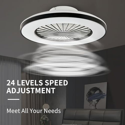 BKZO Modern LED Ceiling Light with Fan, Ceiling Fan with lamp, 24 Ventilation speeds, infinitely dimmable Light for Living Room, Bedroom, Office, 3000-5500 K, (Black Frame 50CM)