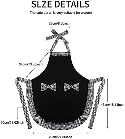 2 Pcs Women Cute Apron, Ladies Black Aprons With 2 Pockets, Waterproof Kitchen Aprons for Women, Chef Apron for Cooking Baking Gardening, Premium Aprons As Gifts for Mom Wife Girlfriend Grandma