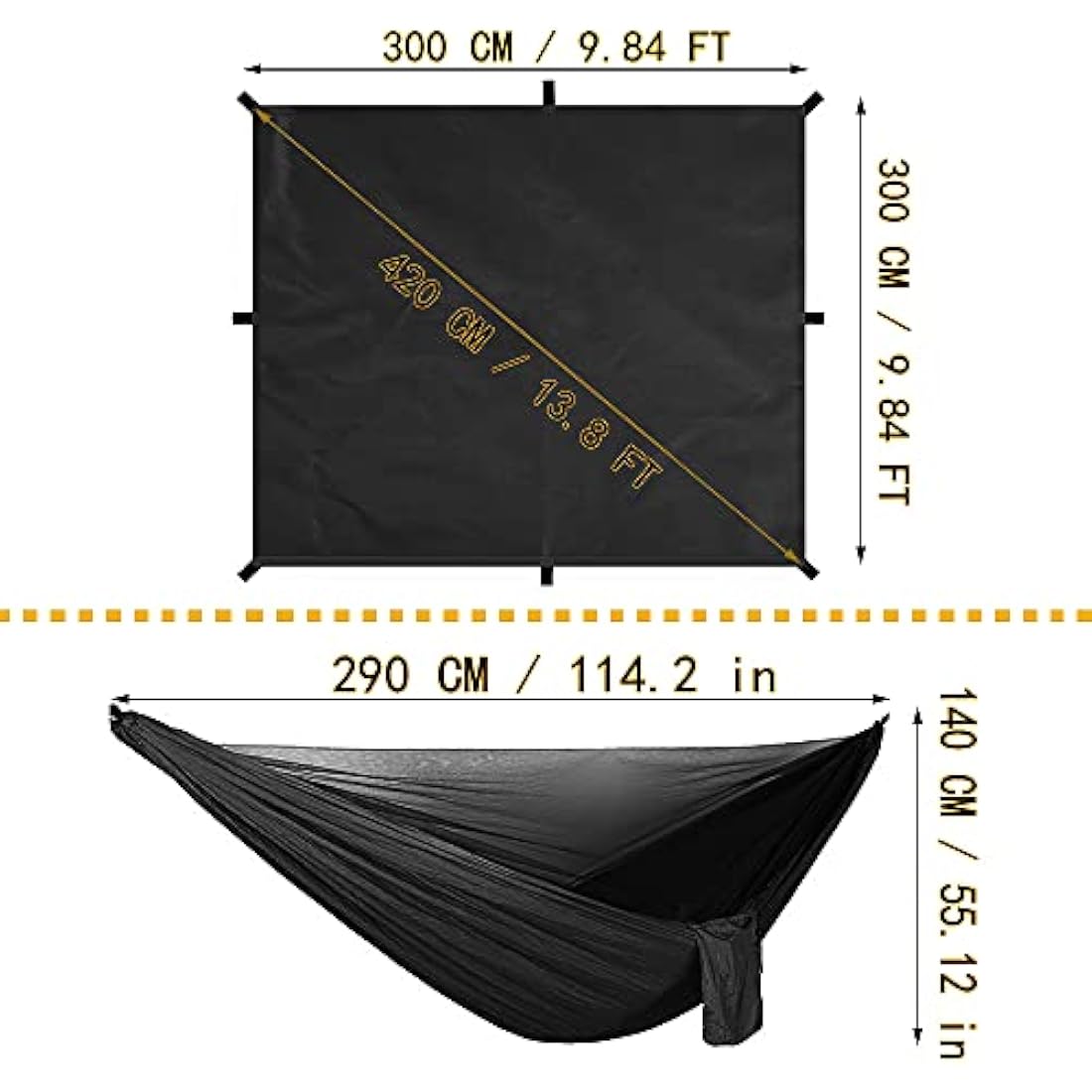 Oversized rain rope tarp and camping hammock with mosquito net, portable single double hammock with tree strap hammock set for camping, backpacking hikes, outdoor backyard