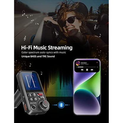 Nulaxy Car Bluetooth Transmitter, 1.8" Color Screen Bluetooth Car Radio Adapter with Strong Microphone for Better Hands Free Calls, Supports QC3.0 Charging, Treble and Bass Sound Music Player- KM30