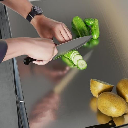 Stainless Steel Cutting Board 80 x 50cm Large Chopping Board Pastry Board Worktop with Rolling Pin, Kitchen Cutting Mat for Kneading Pastry Meat Vegetables Bread