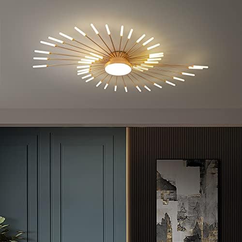 Modern LED Ceiling Light,42+1 Heads Semi Flush Mount Gold Chandeliers Ceiling Lighting for Bedroom Living Room Kitchen Dining Room Restaurant